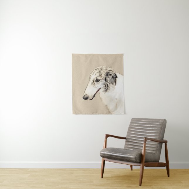 Tenture Borzoi (Argent Brindle) Peinture Chien Art origina (En situation)
