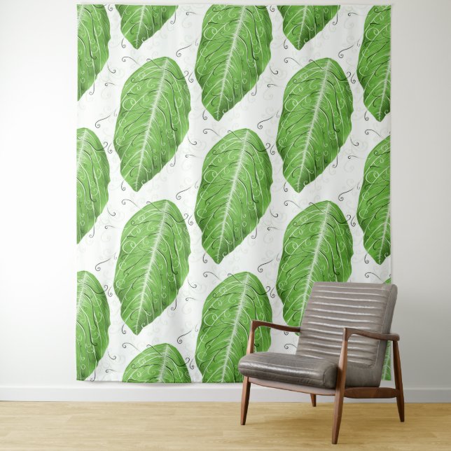 Tenture Botanique du Motif à feuilles vertes (En situation)