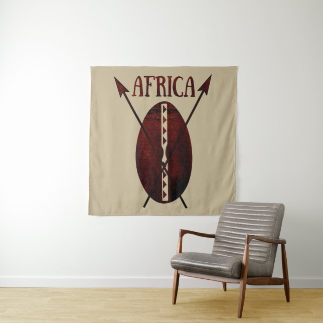 Tenture Bouclier tribal africain lance art afro (En situation)