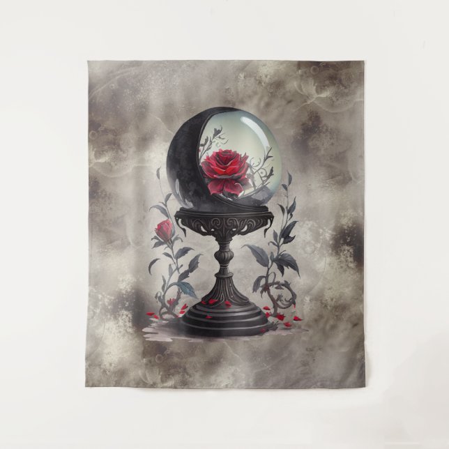 Tenture Boudoir | Cristal Ball Croissant Lune Roses rouges (Devant)