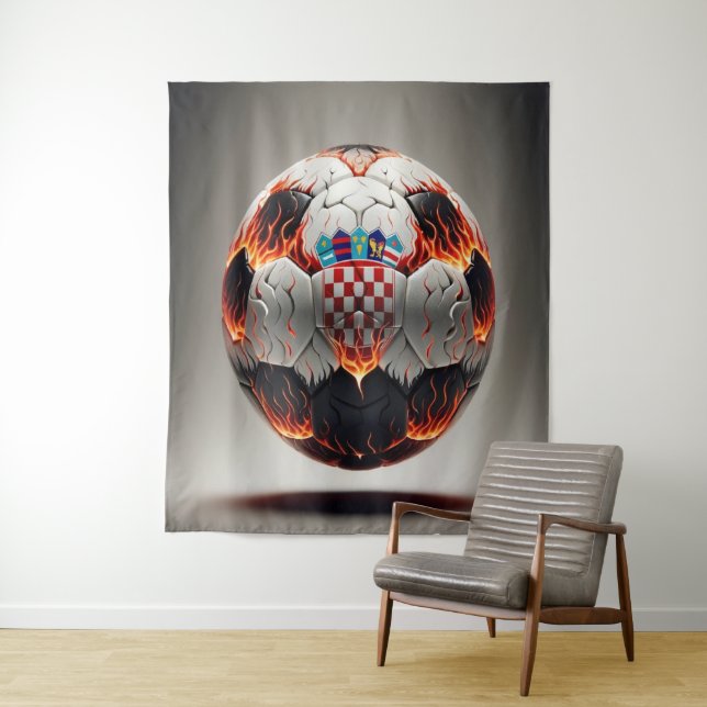 Tenture Boule de football avec flammes et drapeau croate (En situation)