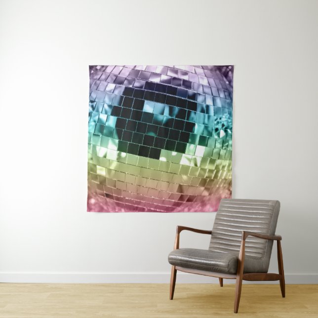 Tenture Boule disco rétro arc-en-ciel Glam #1 #rétro #mur  (En situation)