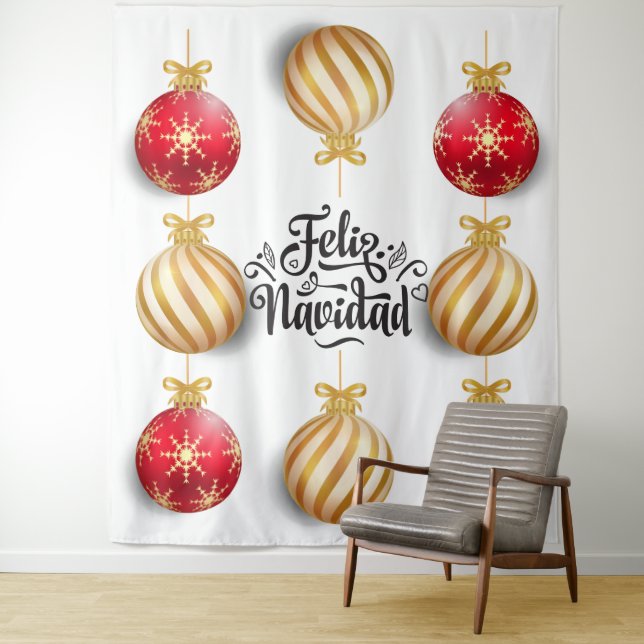 Tenture Boules de décoration de Noël en arrière-plan Joyeu (En situation)