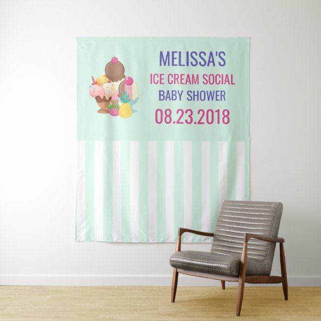 Tenture Boulettes de crème glacée avec Baby shower d'arros (En situation)