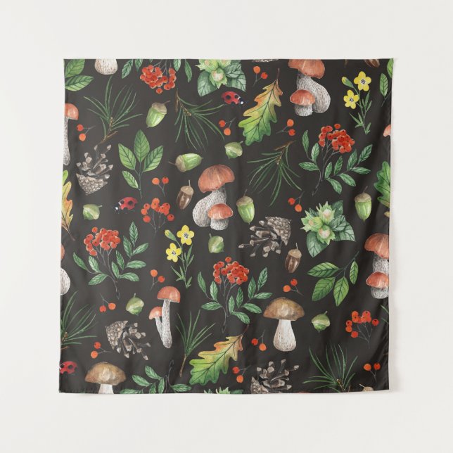 Tenture Bounty de la forêt : Aquarelle Motif de champignon (Devant)