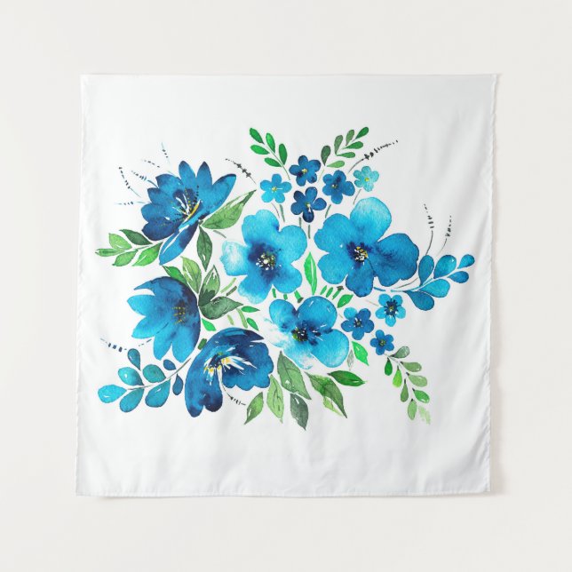 Tenture Bouquet d'aquarelle dans les couleurs bleu clair,  (Devant)