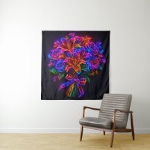 Bouquet de fleurs arc-en-ciel néon vibrant mural
