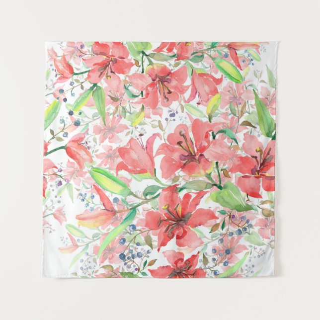 Tenture Bouquet de fleurs botaniques avec oiseau. Ressort  (Devant)