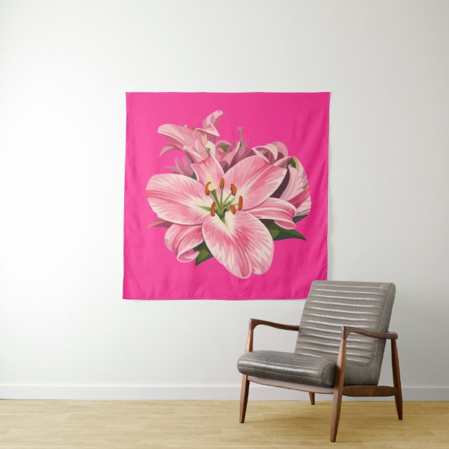Tenture Bouquet de fleurs de lys rose (En situation)
