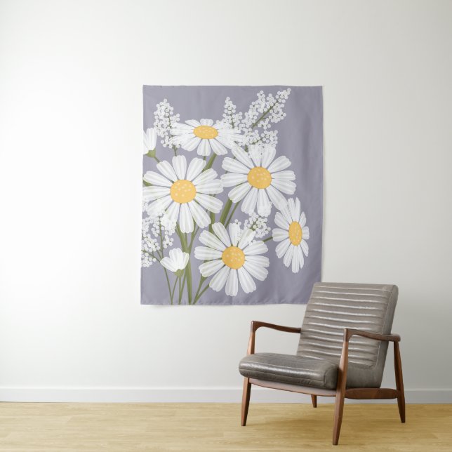 Tenture Bouquet de fleurs de marguerite blanche sur lavand (En situation)