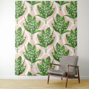 Tenture Bouquet de lys de la vallée fleurs sur rose