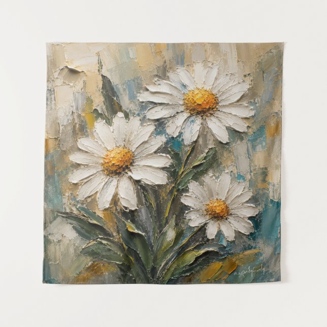 Tenture Bouquet de pâquerettes blanches texturées  (Devant)