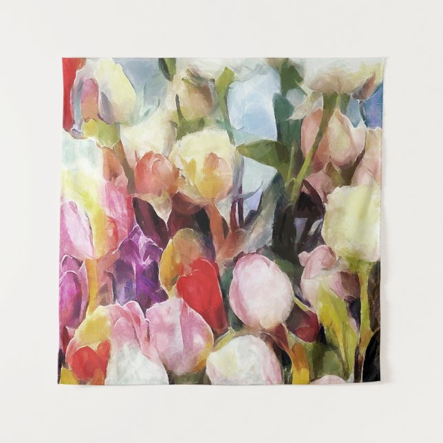 Tenture Bouquet de roses et tulipes modernes : Peinture à  (Devant)