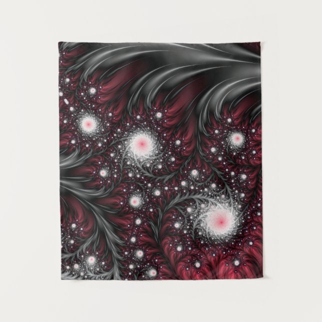 Tenture Bourgogne et Gris Fractales Hypnotisant Trippy (Devant)