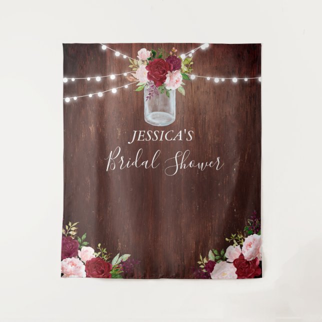 Tenture Bourgogne Fleur Pot Mason Fête de Mariage en Bois (Devant)
