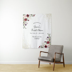 Tenture Bourgogne Floral Gold Foil Fête des mariées Bienve