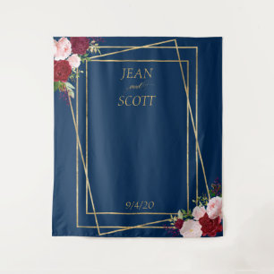 Tenture Bourgogne Flower Navy Gold Frame Blush rose
