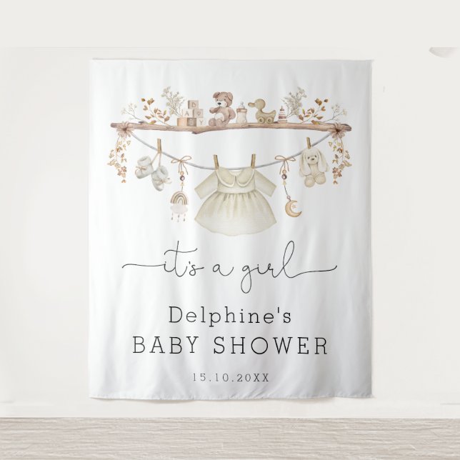 Tenture Bouteille Boho Baby Girl robe Baby shower Bienvenu (Devant)