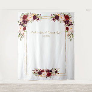 Tenture Bouteille Burgundy Blush Flowers Gold Mariage Phot