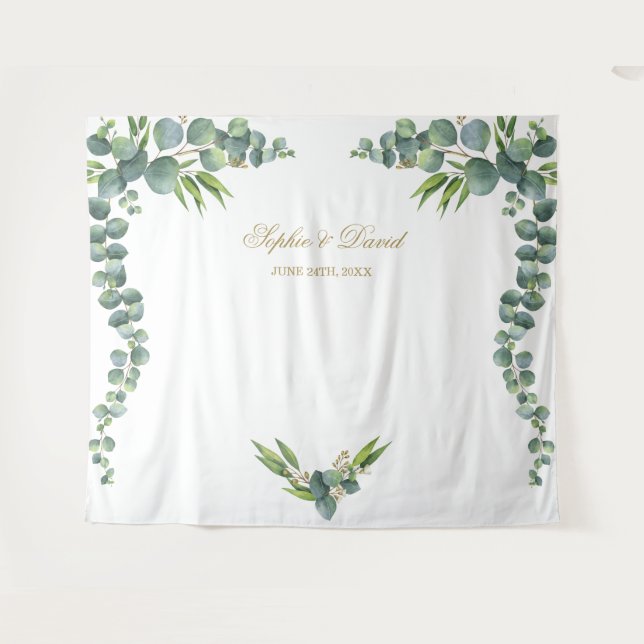 Tenture Bouteille photo Mariage Eucalyptus couleur verte (Devant (Horizontal))
