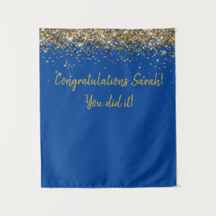Tenture Bouteille photo personnalisée Blue and Gold Gradua