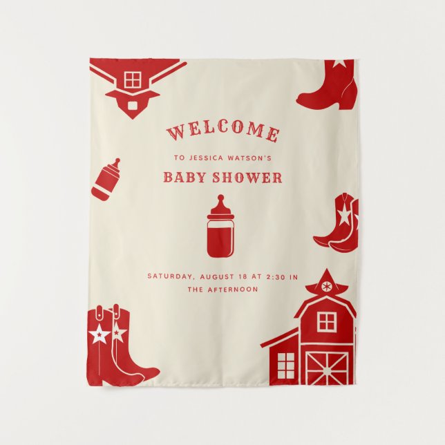 Tenture Bouteilles et Bottes Retro Shower de Bébé Cowboy R (Devant)