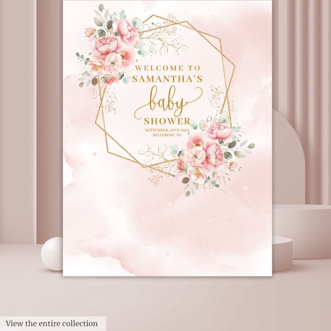 Tenture Boutique photo baby shower en or rose vif (Fancy blush pink gold baby shower photo booth Tapestry)