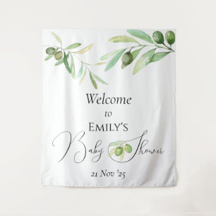 Tenture Branche d'olive baby shower minimaliste moderne