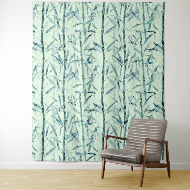 Tenture Branches, blanc, vert, leaves, bamboo (En situation)