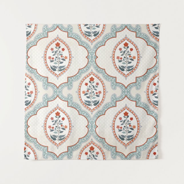 Tenture Branches de fleurs vintages, textile indien. (Devant)
