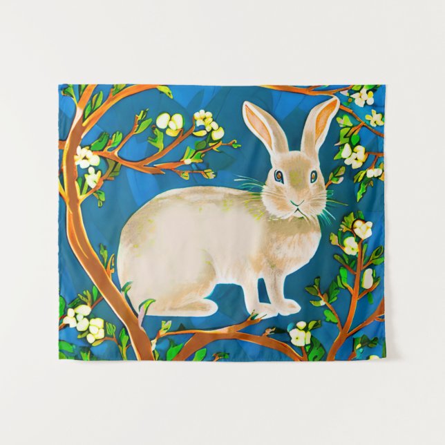 Tenture Branches de lapin sauvage et de fleurs (Devant (Horizontal))