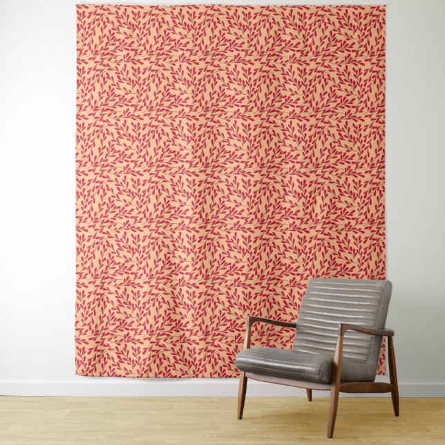 Tenture Branches feuillues rouges motif sans couture (En situation)