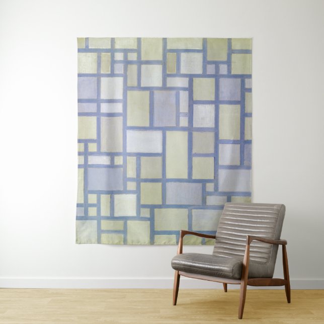 Tenture Bright Colors Gray Lines | Piet Mondrian | (En situation)