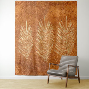 Tenture Bright Cuivre Look Palm Feuilles Dessin Tapestry