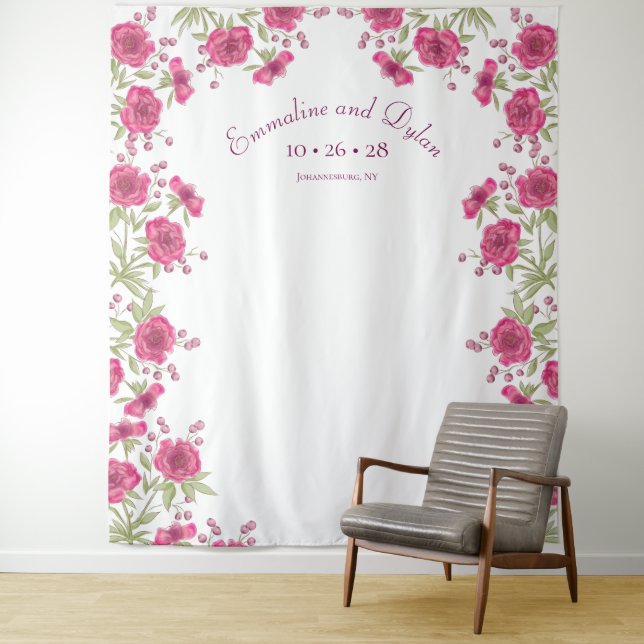Tenture Bright Pink Rose Wedding Photo Backdrop (En situation)