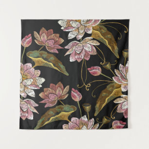 Tenture Broderie Fleurs de Lotus Motif Sans Couture