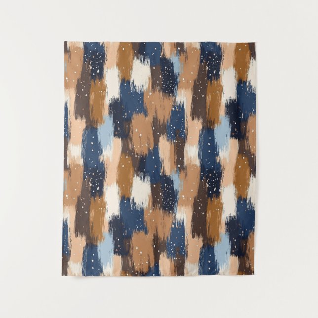 Tenture Brosses Abstraites en bleu, blanc et Brown (2) (Devant)