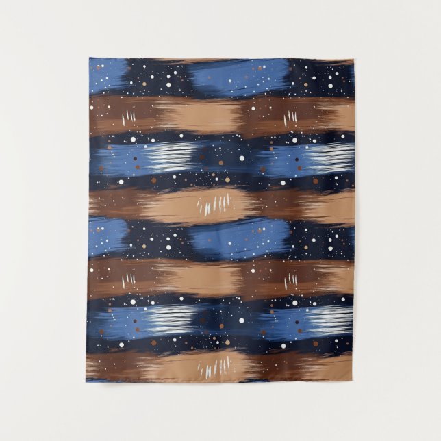 Tenture Brosses Abstraites en bleu, blanc et Brown (3) (Devant)