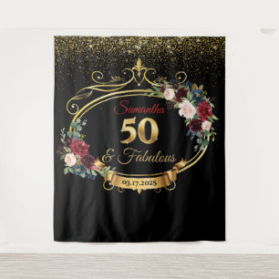 Tenture Brousse Bourgogne et marine Floral Anniversaire Co