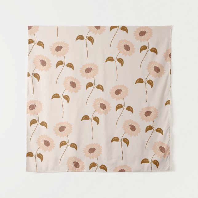 Tenture Brown Beige Retro Y2K Hippie Motif de tournesol (Devant)