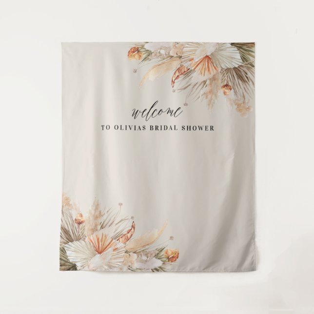 Tenture brunch et bulles Baby shower herbe de pampa (Devant)