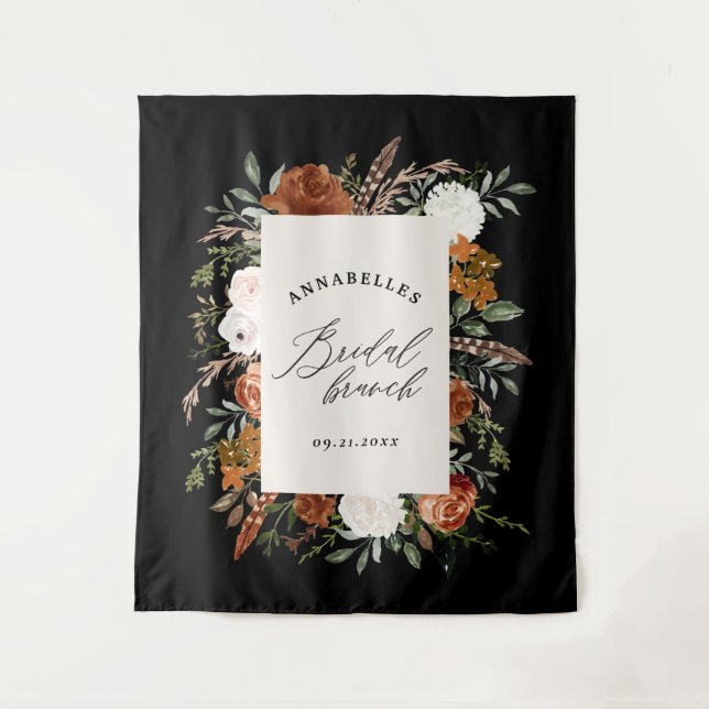 Tenture Brunch nuptial noir en terre cuite floral rustique (Devant)