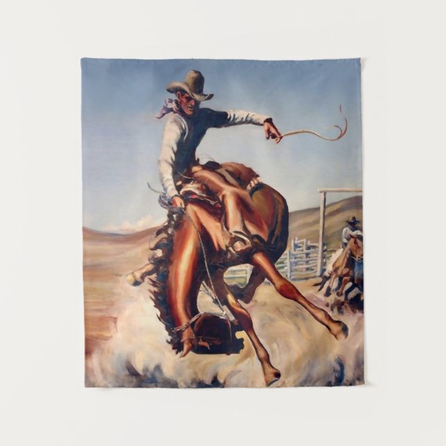 Tenture « Bucking Bronco » Art occidental par Will James (Devant)