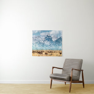 Tenture Buffalo au-dessous des montagnes grandes de Teton