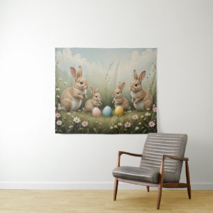 Tenture Bunnies de Pâques Whimsical dans Meadow Rustic Pas