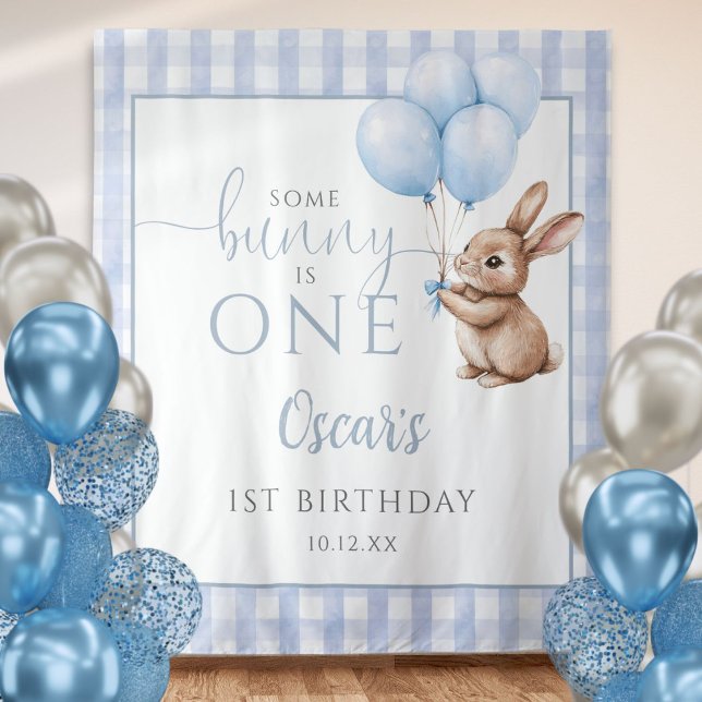 Tenture Bunny Blue Balloons 1st Birthday Backdrop (Bunny Blue Balloons 1st Birthday Backdrop)