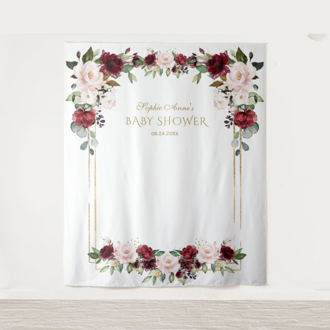 Tenture Burgundy Blush Floral Baby shower Photo Prop (Devant)