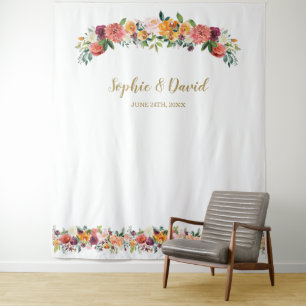 Tenture Burgundy Blush Floral Photo Booth fond