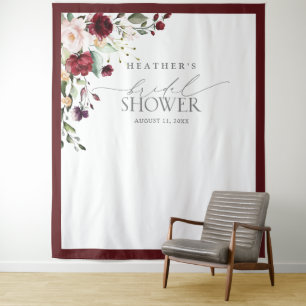 Tenture Burgundy Floral Aquarelle Douche Photo Booth