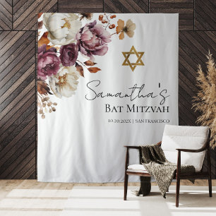 Tenture Burgundy Floral Automne Bat mitzvah Contexte